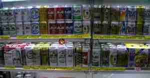 A shelf full of Japanese beers