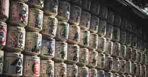 A collection of barreled sake that are properly stored