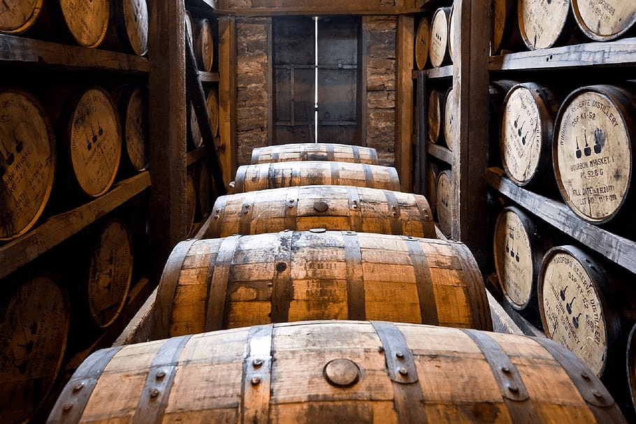 Barrels stored in a basement