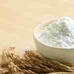 A bowl of rice flour used in Caputo GF flour recipes