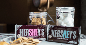 Is Hershey's Chocolate Gluten-Free? An image of Hershey's milk chocolate bars with biscuits on the table