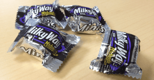 Is Milky Way Gluten-Free? An image of four Milky Way Mini Chocolates