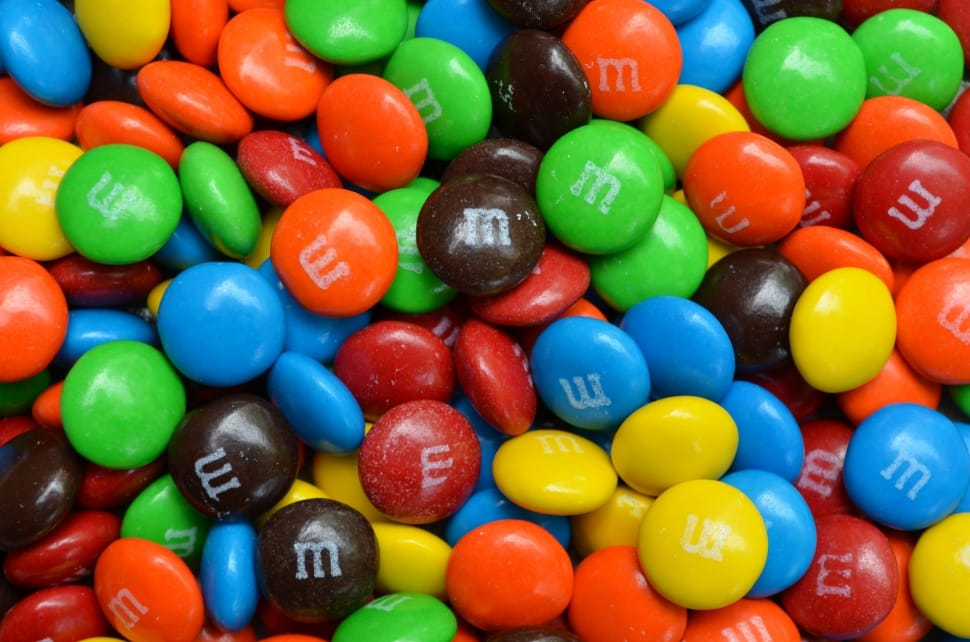 A bunch of M&M's chocolate candies