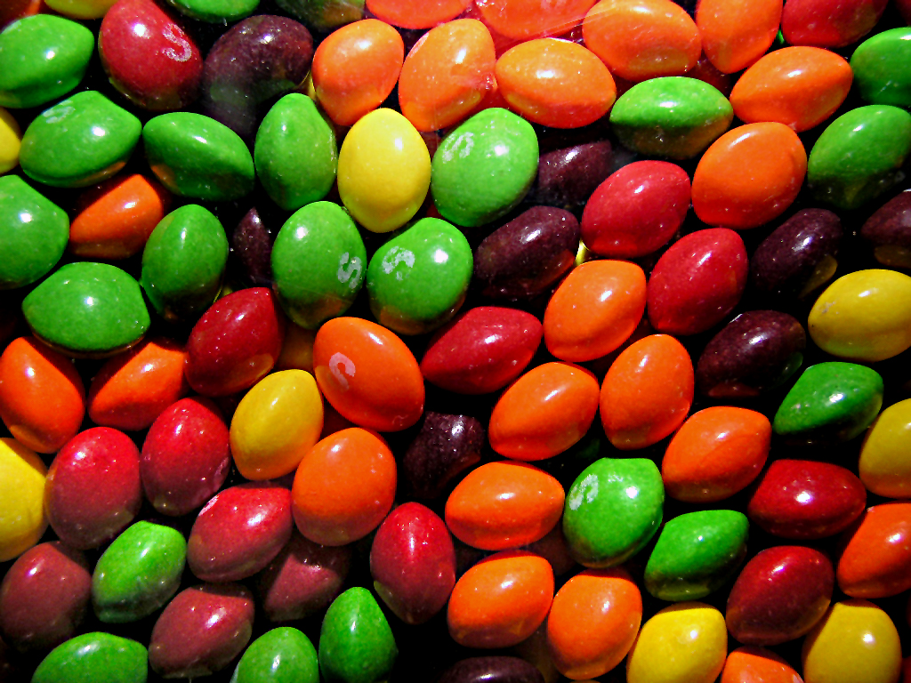A bunch of Skittles candies