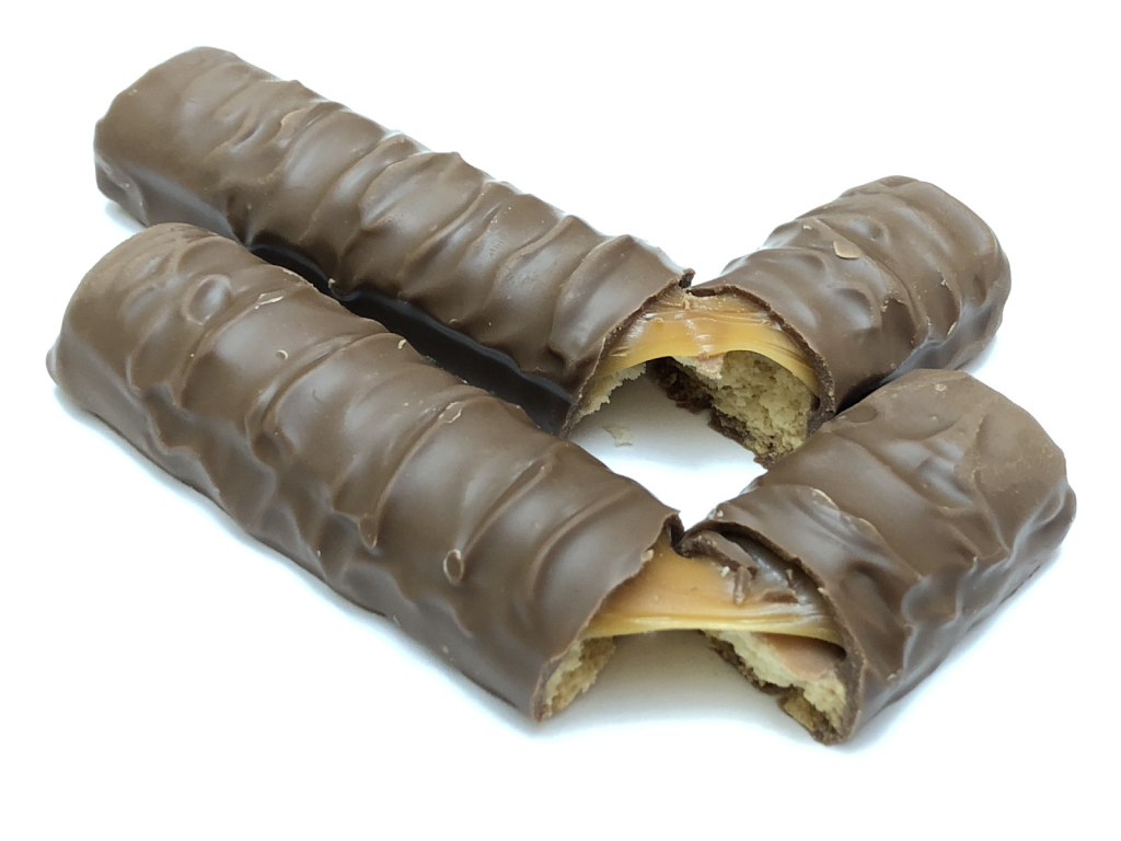 An image of split-in-half Twix chocolate bars
